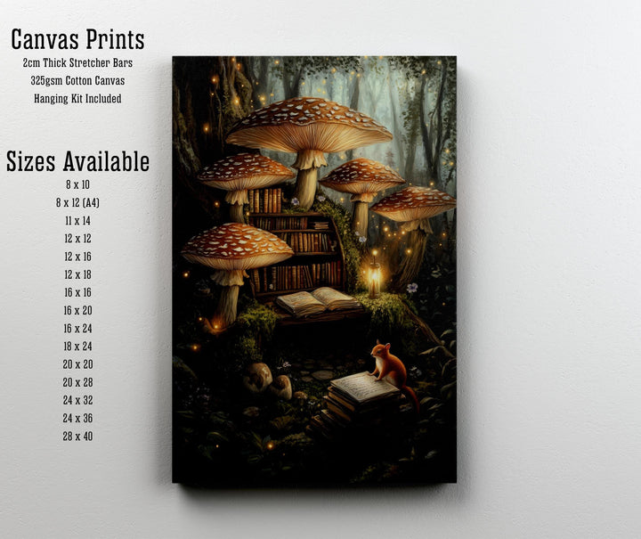Mushroom Library Print, Vintage Cottagecore Magical Forest Art
