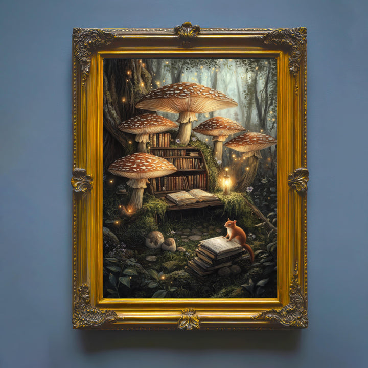 Mushroom Library Print, Vintage Cottagecore Magical Forest Art