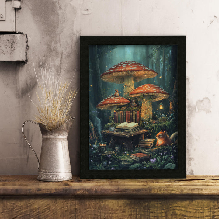 Mushroom Library Print, Vintage Enchanted Forest Art