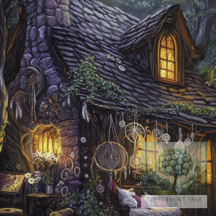 Dreamweaver Cottage Print: Vintage Cottagecore Art, Dark Academia Decor