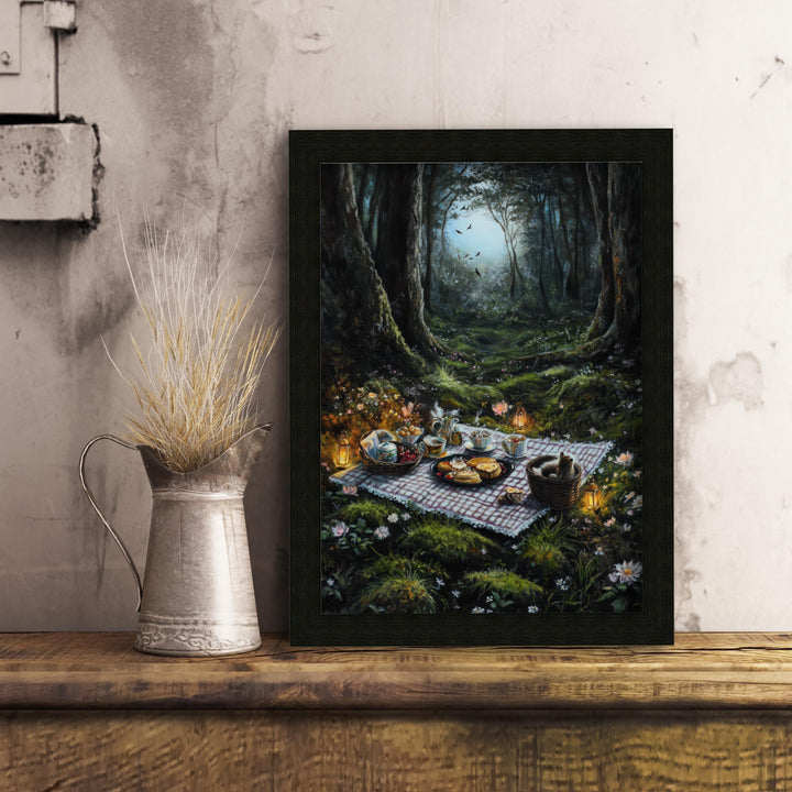 Moonlit Glade Picnic Print | Vintage Cottagecore Forest Art