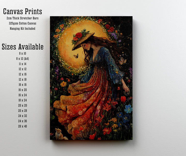 Rainbow Garden Witch Print, Vintage Cottagecore Art
