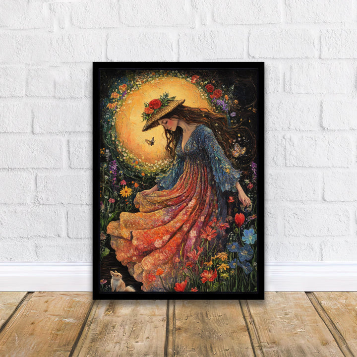 Rainbow Garden Witch Print, Vintage Cottagecore Art