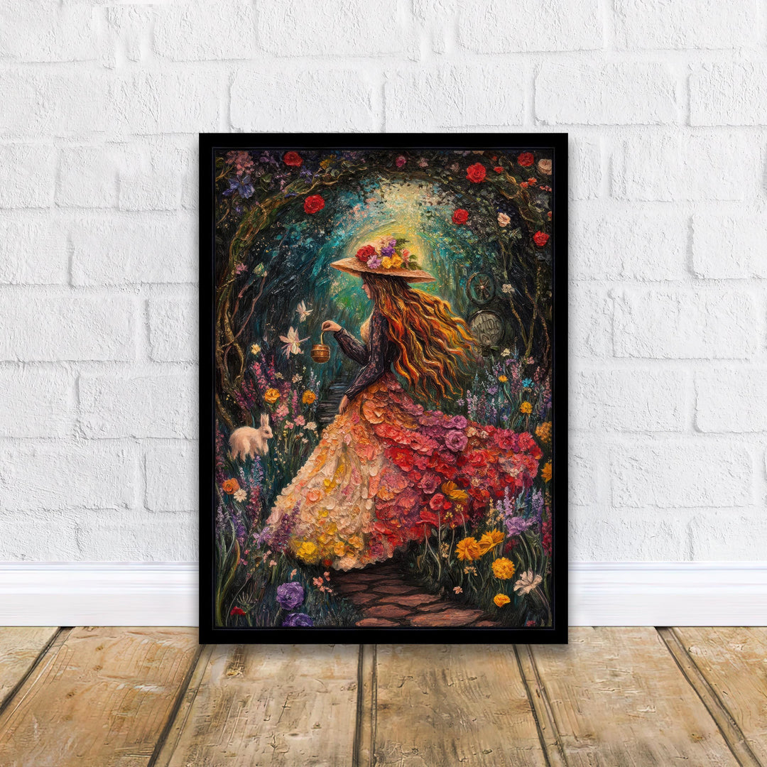 Rainbow Garden Witch Print, Vintage Cottagecore Floral Art