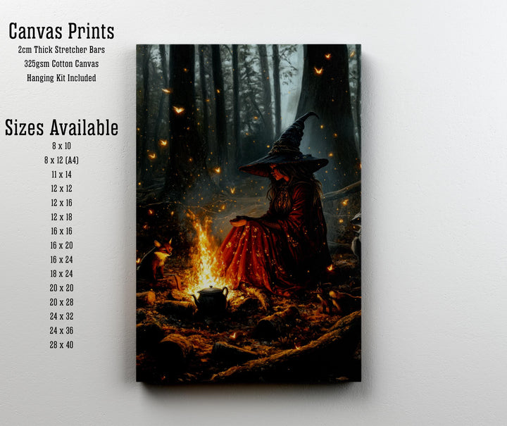 Witch by Firelight Art Print | Vintage Cottagecore Wall Decor