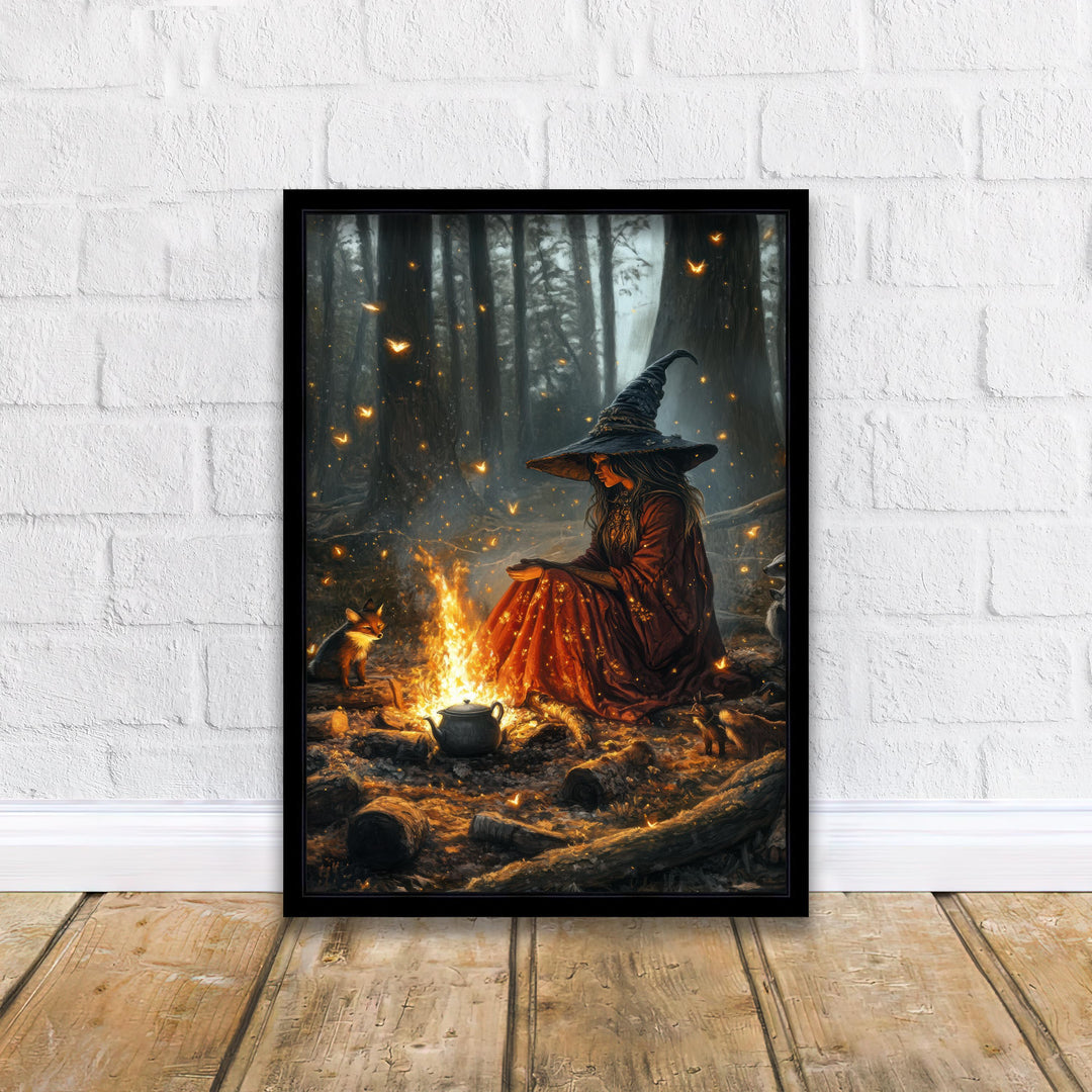 Witch by Firelight Art Print | Vintage Cottagecore Wall Decor