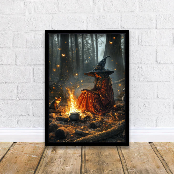 Witch by Firelight Art Print | Vintage Cottagecore Wall Decor