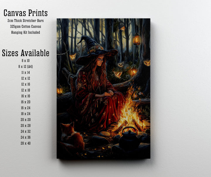Witch by Firelight Vintage Art Print, Cottagecore Enchanted Hearth