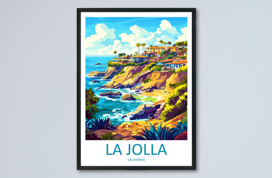 La Jolla Travel Poster California Wall Art Coastal Scene Print Ocean Cliffs View Illustration Beach Decor La Jolla Gift Souvenir