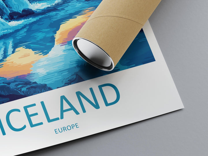 Iceland Travel Poster Nordic Wall Art Landscape Print Waterfall View Illustration Volcanic Decor Iceland Gift Souvenir Scene