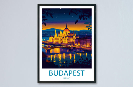 Budapest Travel Poster Hungary Wall Art Cityscape Print Parliament View Illustration Danube Decor Budapest Gift Souvenir Scene