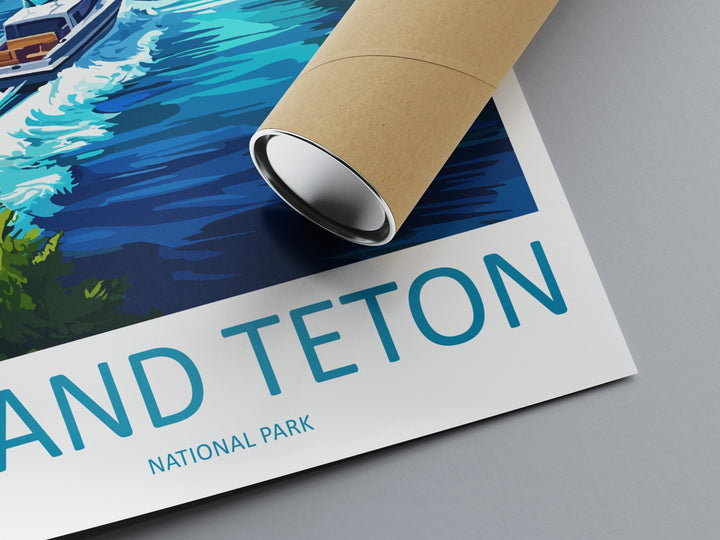 Grand Teton National Park Travel Poster Wyoming Wall Art Mountain View Print Alpine Scene Illustration Nature Decor Gift Souvenir