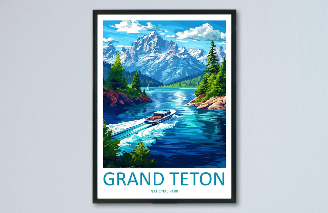 Grand Teton National Park Travel Poster Wyoming Wall Art Mountain View Print Alpine Scene Illustration Nature Decor Gift Souvenir