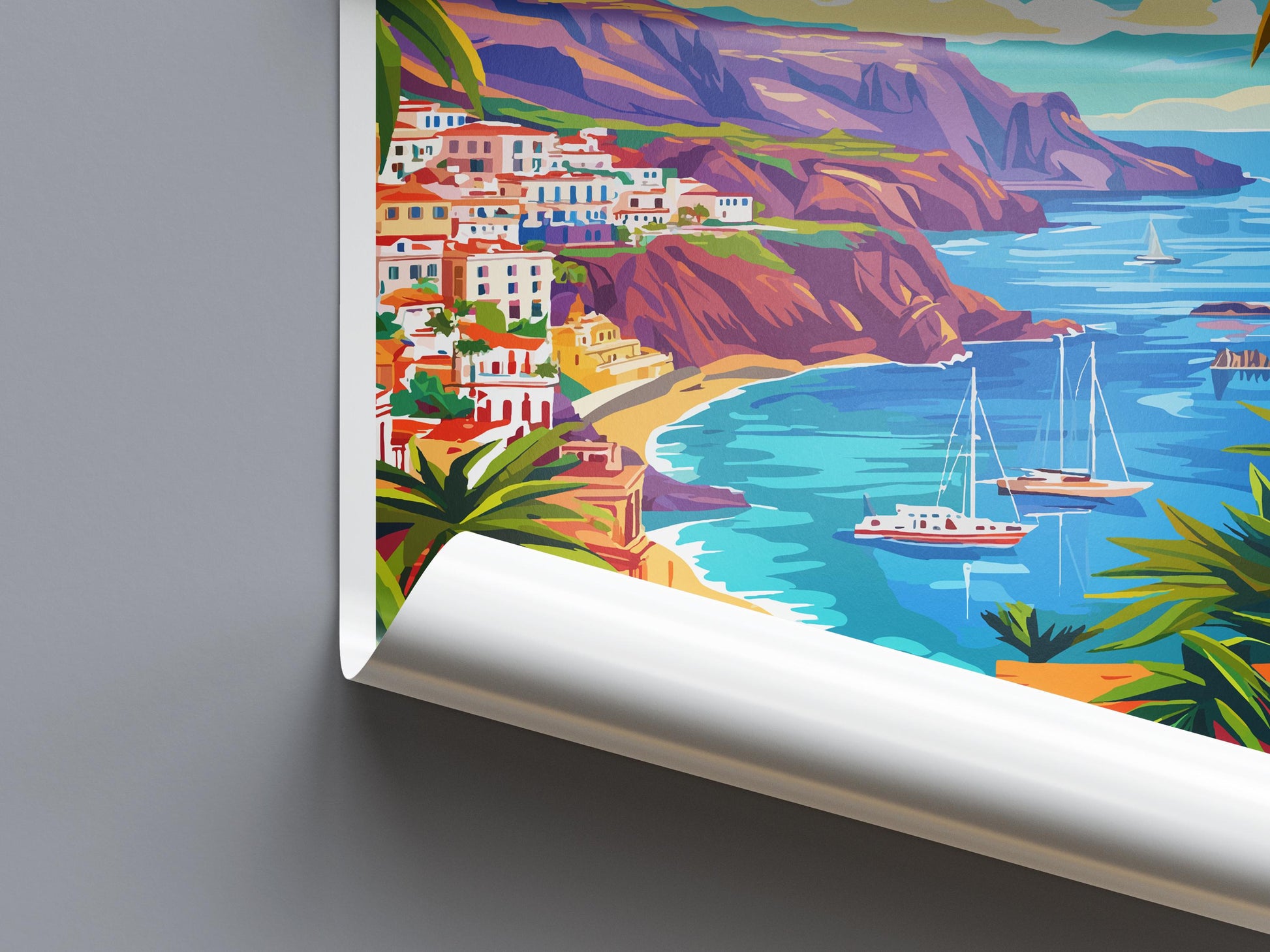 Gran Canaria Travel Poster Spain Wall Art Island View Print Coastal Scene Illustration Canary Islands Decor Gran Canaria Gift