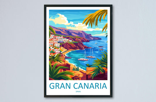 Gran Canaria Travel Poster Spain Wall Art Island View Print Coastal Scene Illustration Canary Islands Decor Gran Canaria Gift