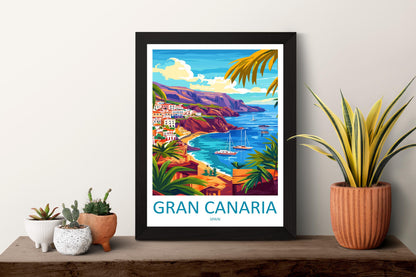 Gran Canaria Travel Poster Spain Wall Art Island View Print Coastal Scene Illustration Canary Islands Decor Gran Canaria Gift