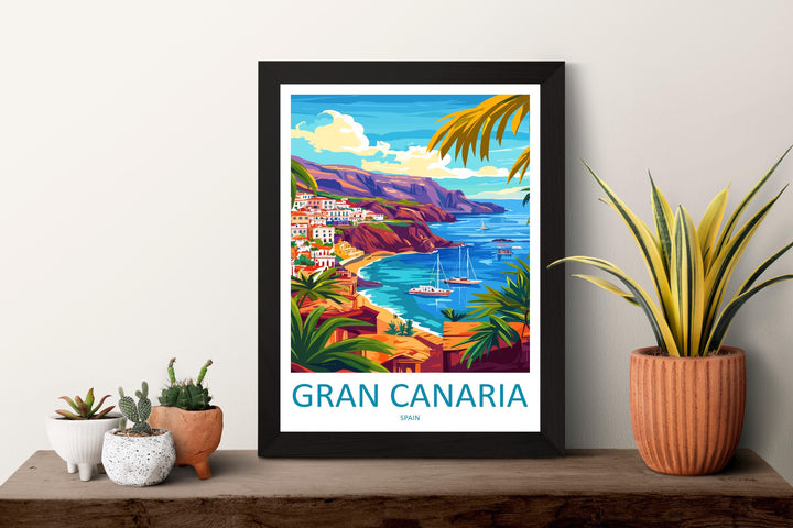 Gran Canaria Travel Poster Spain Wall Art Island View Print Coastal Scene Illustration Canary Islands Decor Gran Canaria Gift