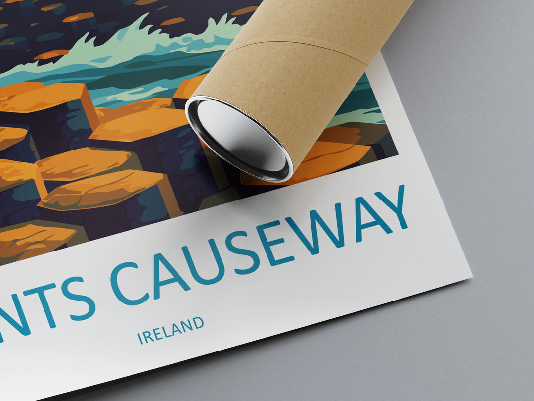 Giant’s Causeway Travel Poster Ireland Wall Art Coastal Rock Print Basalt Column View Illustration Nature Decor Gift Souvenir Scene