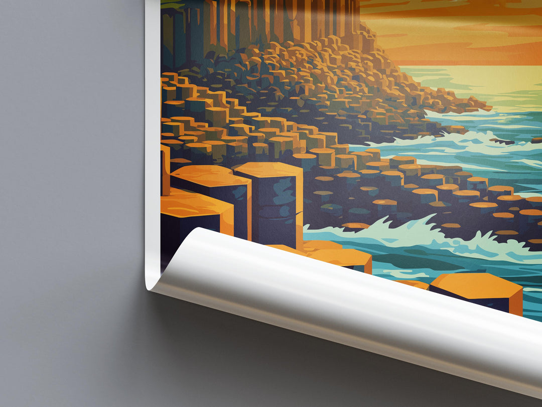 Giant’s Causeway Travel Poster Ireland Wall Art Coastal Rock Print Basalt Column View Illustration Nature Decor Gift Souvenir Scene