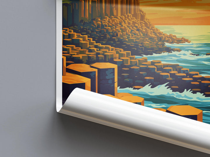 Giant’s Causeway Travel Poster Ireland Wall Art Coastal Rock Print Basalt Column View Illustration Nature Decor Gift Souvenir Scene