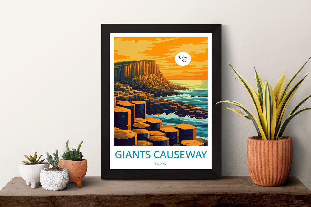Giant’s Causeway Travel Poster Ireland Wall Art Coastal Rock Print Basalt Column View Illustration Nature Decor Gift Souvenir Scene