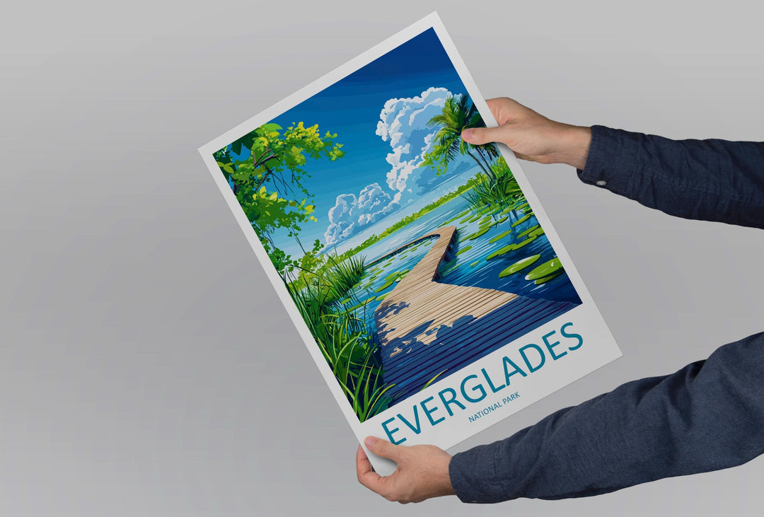 Everglades National Park Travel Poster Florida Wall Art Wetlands View Print Wildlife Scene Illustration Nature Decor Gift Souvenir