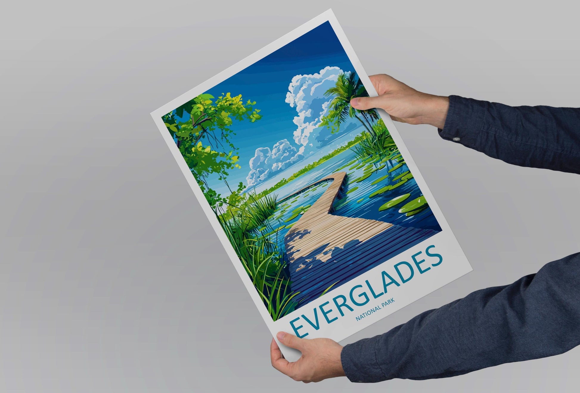 Everglades National Park Travel Poster Florida Wall Art Wetlands View Print Wildlife Scene Illustration Nature Decor Gift Souvenir