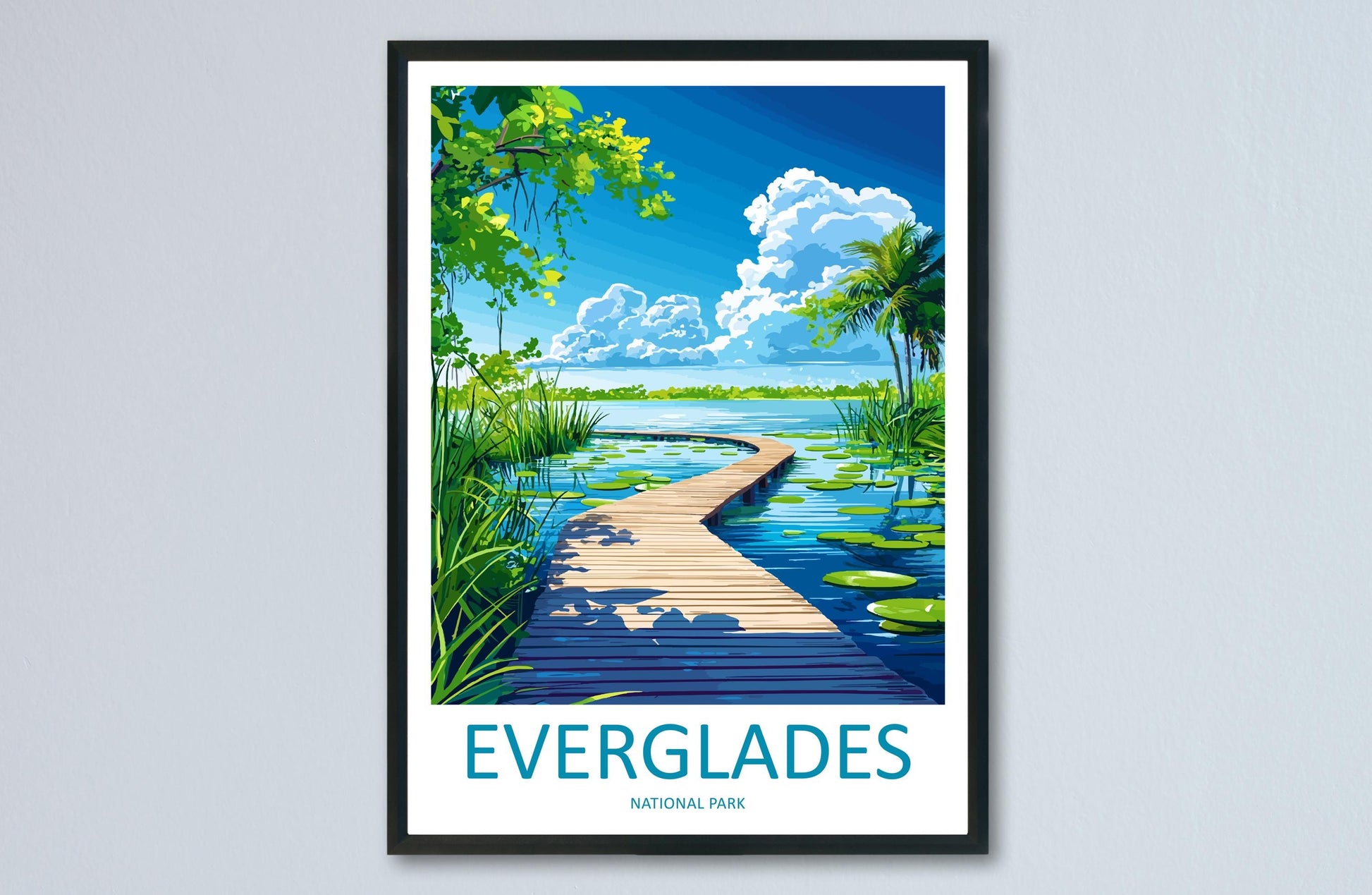 Everglades National Park Travel Poster Florida Wall Art Wetlands View Print Wildlife Scene Illustration Nature Decor Gift Souvenir