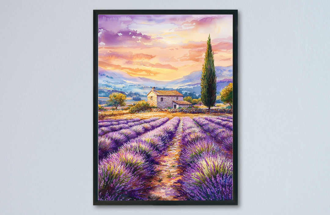 Provence Watercolor Poster Provence Travel Print France Wall Art Provence Decor Lavender Field Landscape French Countryside Scene Print