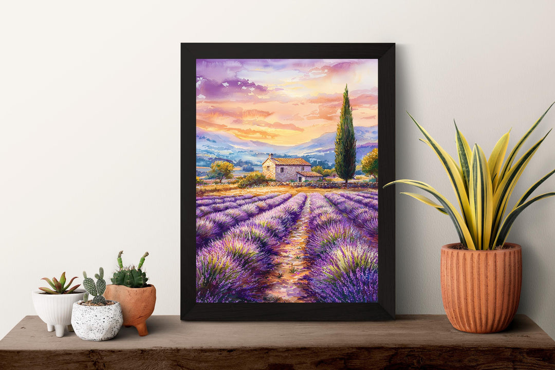 Provence Watercolor Poster Provence Travel Print France Wall Art Provence Decor Lavender Field Landscape French Countryside Scene Print
