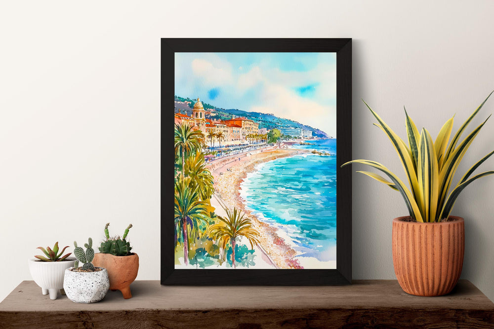 Nice Watercolor Poster Nice Travel Print France Wall Art Nice Decor French Riviera Scene Promenade des Anglais Beach City Landscape Print
