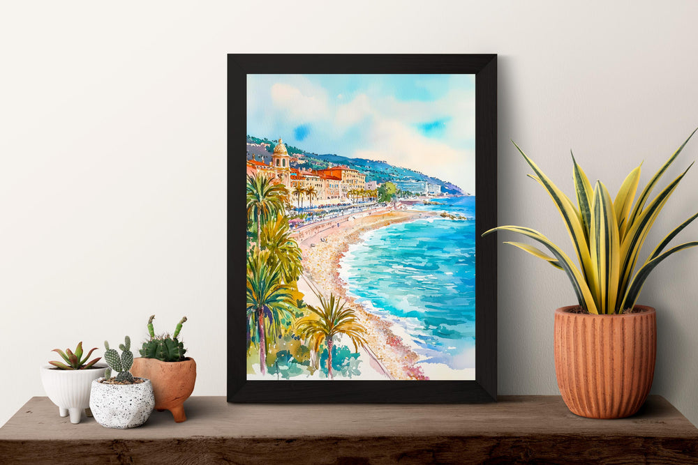 Nice Watercolor Poster Nice Travel Print France Wall Art Nice Decor French Riviera Scene Promenade des Anglais Beach City Landscape Print