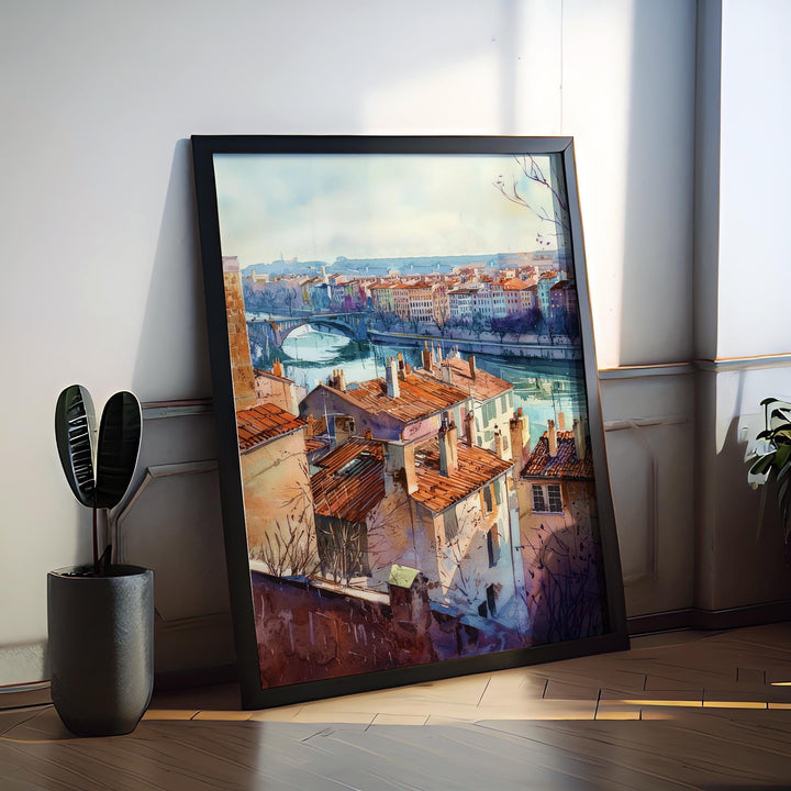 Lyon Watercolor Poster Lyon Travel Print France Wall Art Lyon Decor Historic City Scene Rhône River View French Architecture Landscape
