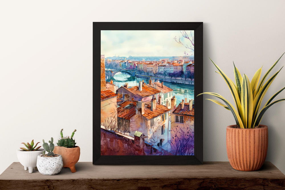 Lyon Watercolor Poster Lyon Travel Print France Wall Art Lyon Decor Historic City Scene Rhône River View French Architecture Landscape