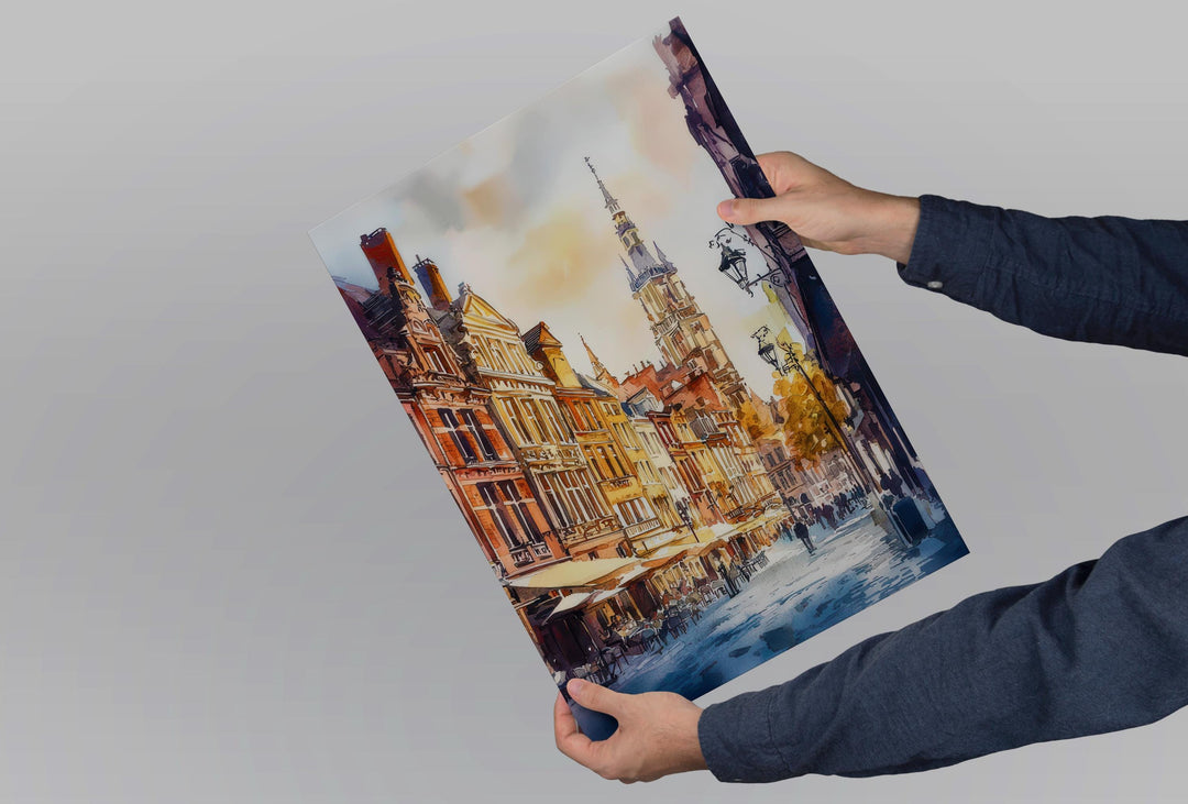 Lille Watercolor Poster Lille Travel Print France Wall Art Lille Decor Historic City Scene Flemish Architecture French Urban Landscape