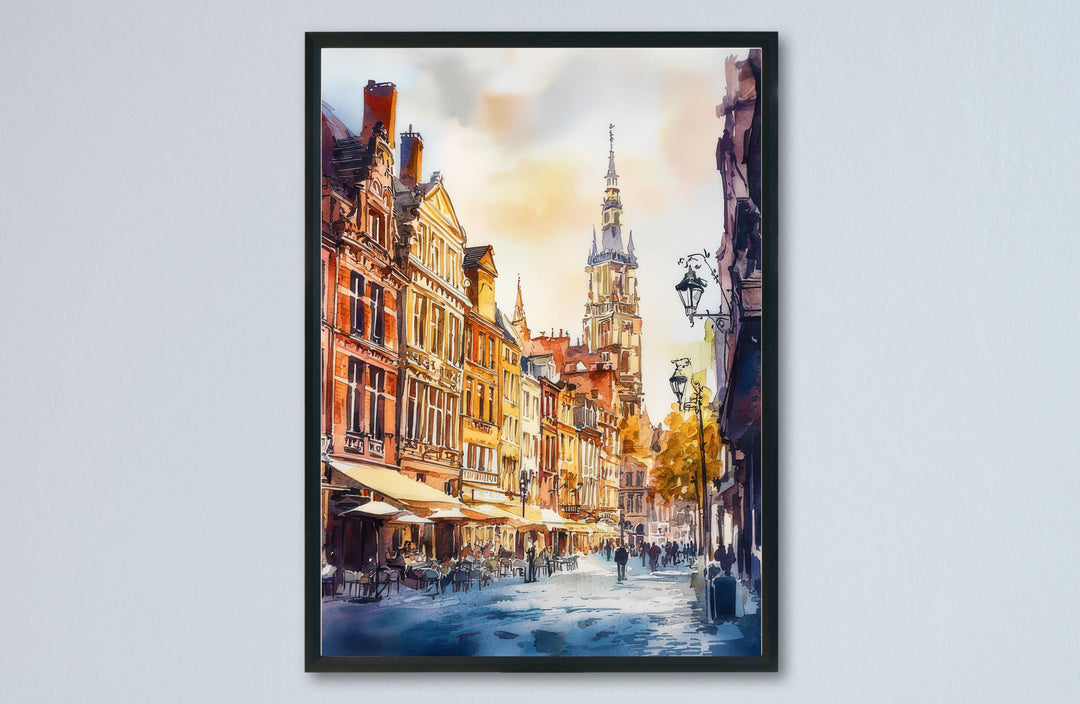 Lille Watercolor Poster Lille Travel Print France Wall Art Lille Decor Historic City Scene Flemish Architecture French Urban Landscape
