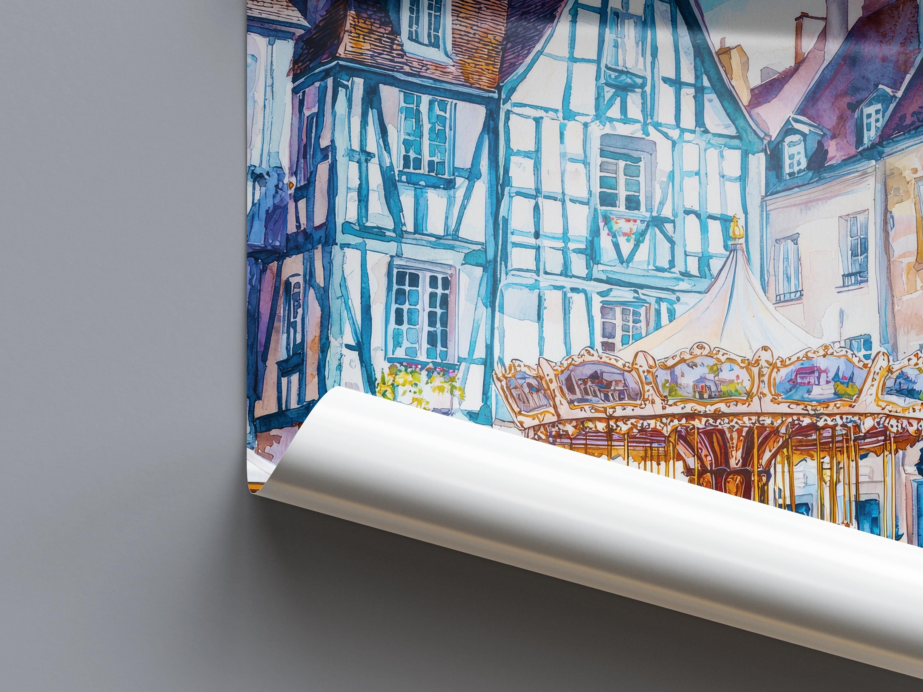Angers Watercolor Poster Angers Travel Print France Wall Art Angers Decor Chateau Scene Loire Valley City View Historic Architecture Print