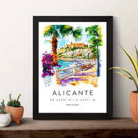 Alicante Watercolor Poster Alicante Travel Print Spain Wall Art Alicante Decor Coastal City Scene Castle Beach Spanish View Landscape