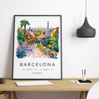 Barcelona Watercolor Poster Barcelona Travel Print Spain Wall Art Barcelona Decor Gaudi Architecture City View Mediterranean Scene Print