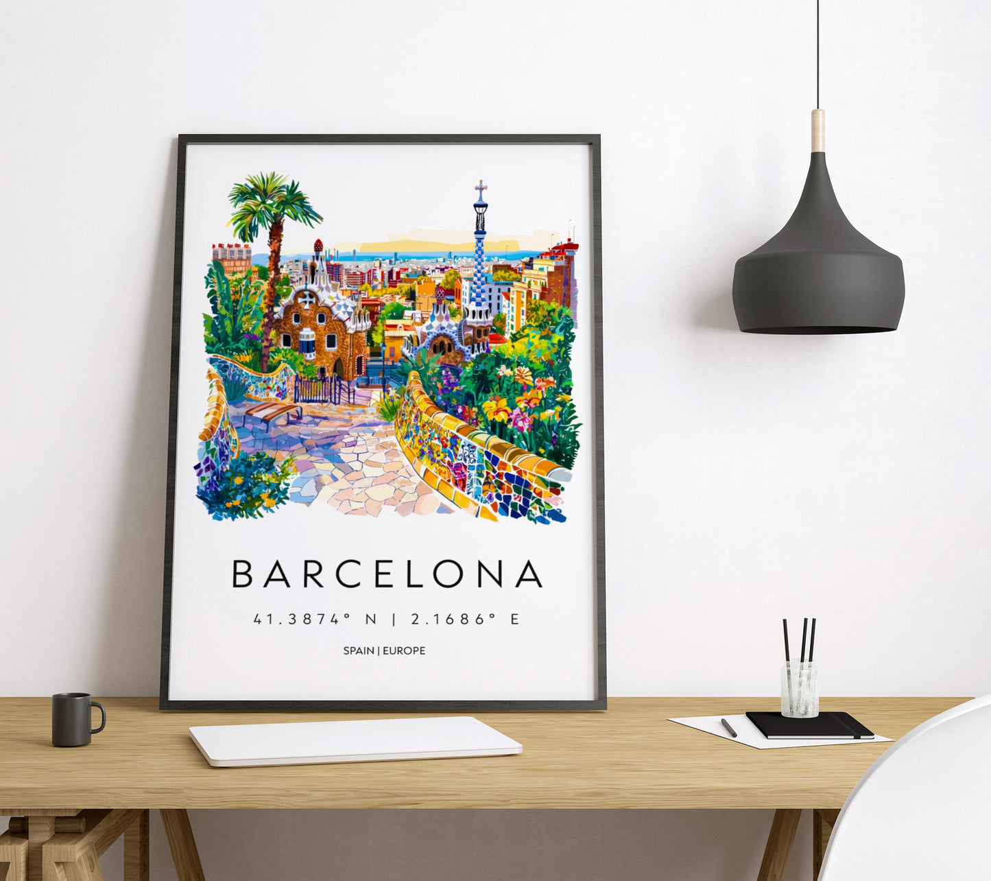 Barcelona Watercolor Poster Barcelona Travel Print Spain Wall Art Barcelona Decor Gaudi Architecture City View Mediterranean Scene Print