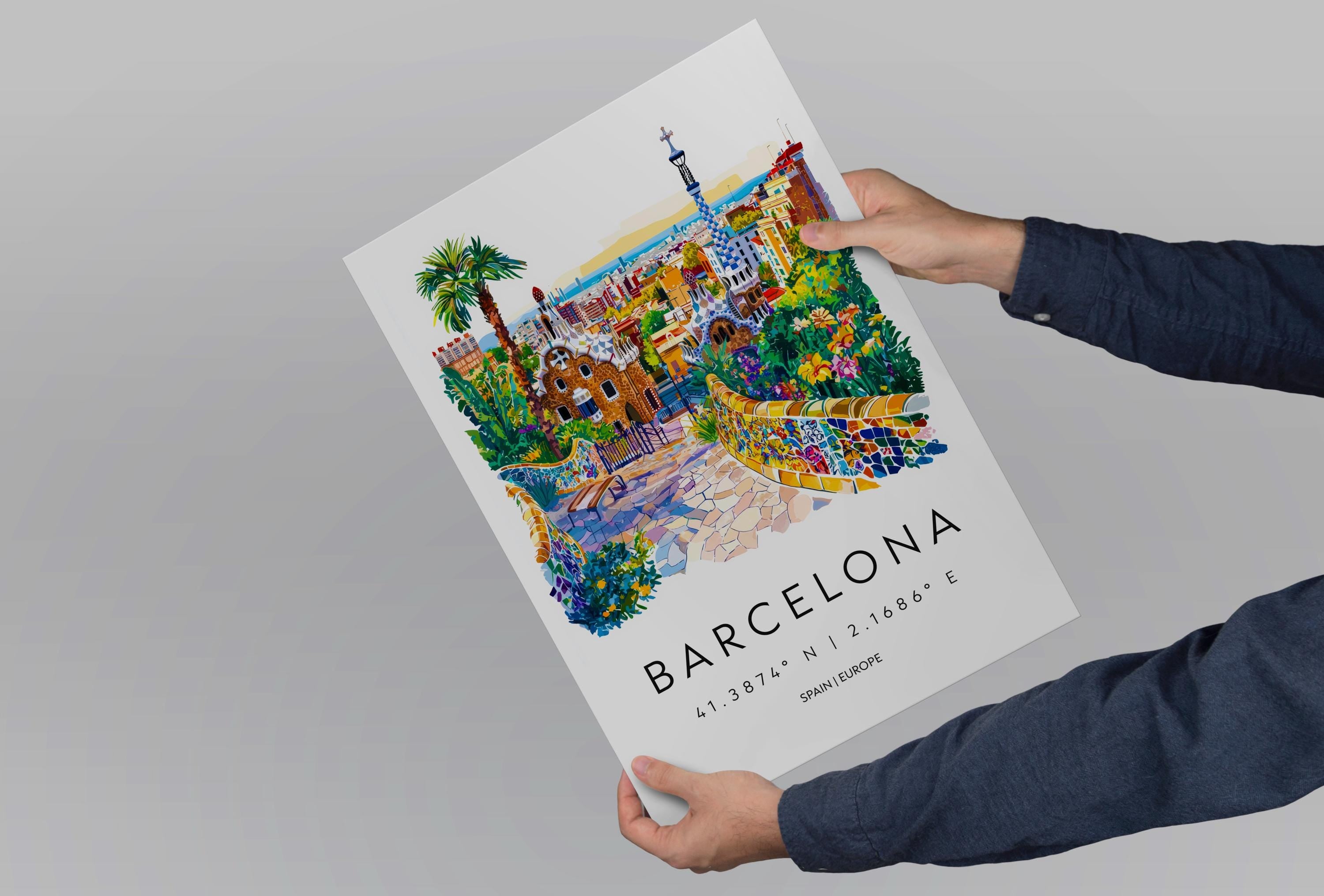 Barcelona Watercolor Poster Barcelona Travel Print Spain Wall Art Barcelona Decor Gaudi Architecture City View Mediterranean Scene Print