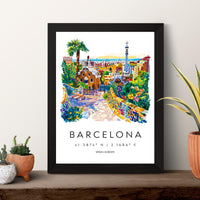Barcelona Watercolor Poster Barcelona Travel Print Spain Wall Art Barcelona Decor Gaudi Architecture City View Mediterranean Scene Print