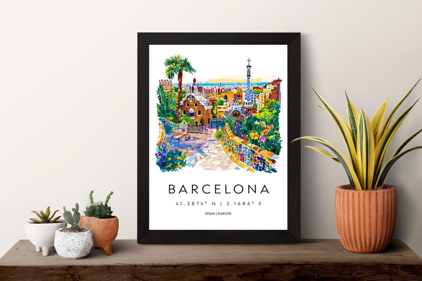 Barcelona Watercolor Poster Barcelona Travel Print Spain Wall Art Barcelona Decor Gaudi Architecture City View Mediterranean Scene Print