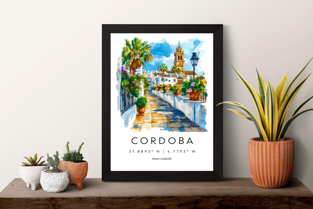 Cordoba Watercolor Poster Cordoba Travel Print Spain Wall Art Cordoba Decor Mosque Scene Historic City View Andalusia Architecture Print