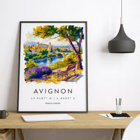 Avignon Watercolor Poster Avignon Travel Print France Wall Art Avignon Decor Historic City Scene Papal Palace View River Landscape Print