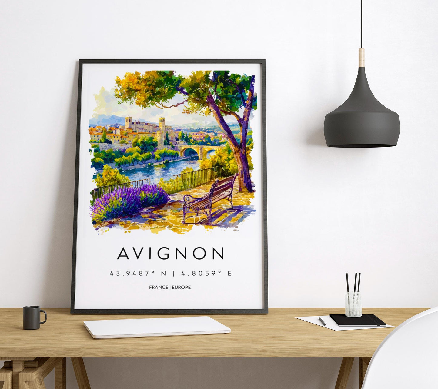 Avignon Watercolor Poster Avignon Travel Print France Wall Art Avignon Decor Historic City Scene Papal Palace View River Landscape Print