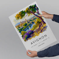 Avignon Watercolor Poster Avignon Travel Print France Wall Art Avignon Decor Historic City Scene Papal Palace View River Landscape Print