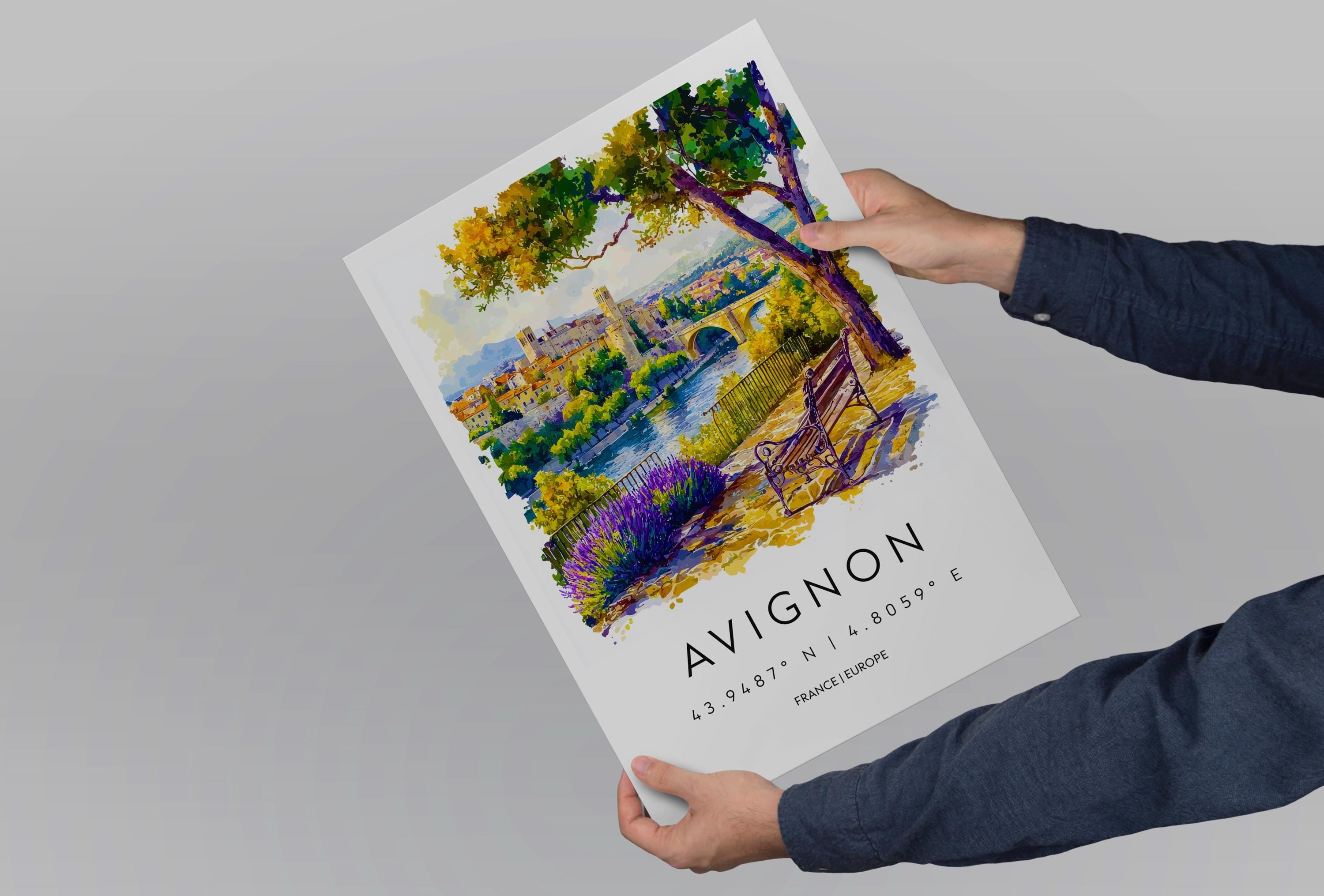 Avignon Watercolor Poster Avignon Travel Print France Wall Art Avignon Decor Historic City Scene Papal Palace View River Landscape Print