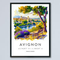 Avignon Watercolor Poster Avignon Travel Print France Wall Art Avignon Decor Historic City Scene Papal Palace View River Landscape Print