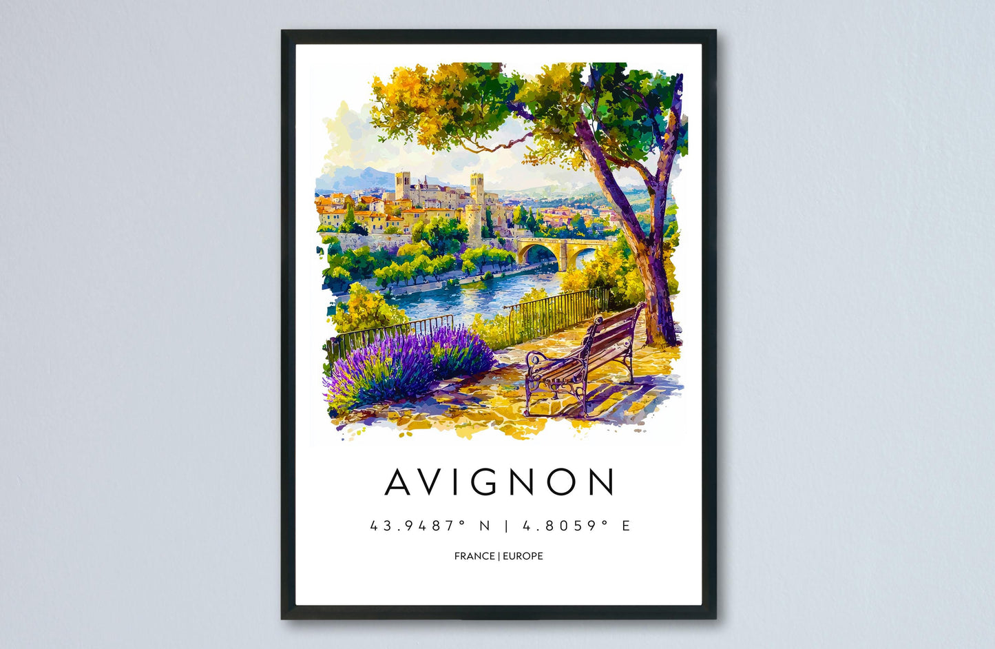 Avignon Watercolor Poster Avignon Travel Print France Wall Art Avignon Decor Historic City Scene Papal Palace View River Landscape Print